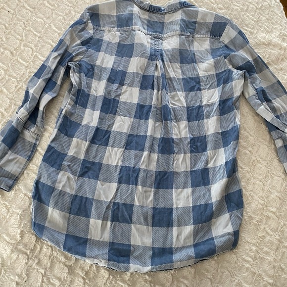 Cloth &‎ Stone Blue White Checked Tencel Lyocell Buttonup Shirt Small S Soft - Picture 4 of 4